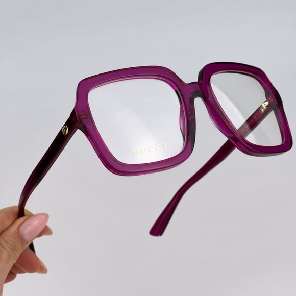 Gucci GG1318O 003 BRAND NEW Eyeglasses Transparent Fuchsia Square Women GG 1318O